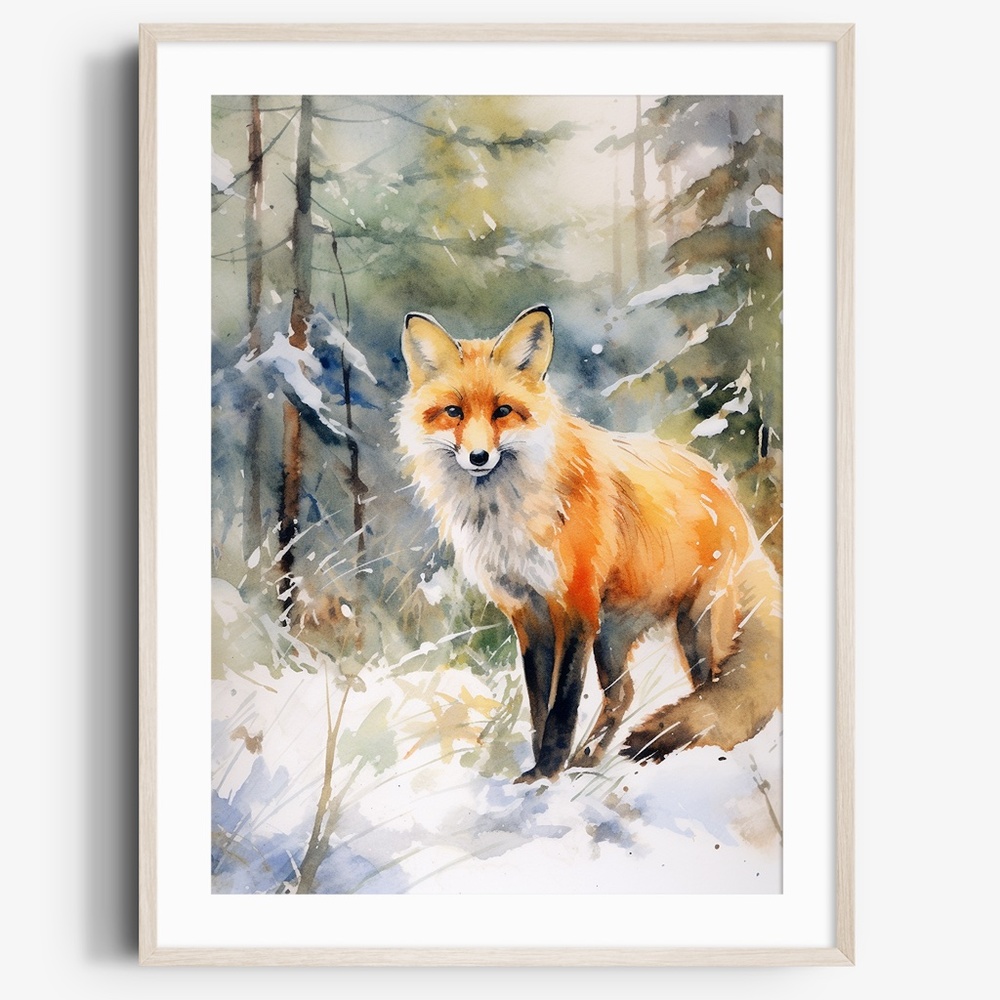 Watercolor Floral Red Fox Portrait Wall Art Illustration Print Poster Unframed